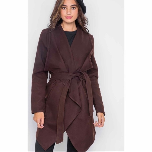 Chocolate Fleece Drape-Front Long Slv Jacket - Picture 2 of 5